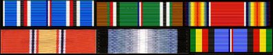 From a photo in 1966, I think the Ribbons worn then are: — American Campaign-WWII Medal , 1941-1945, top row left, 

European-African-Middle Eastern Campaign-WWII Medal Ribbon, 1941-1945, top row center, 

WWII Victory 1941-1945, top row right,

National Defense Service Medal Ribbon, bottom row left,

Antarctica Service Medal Ribbon 1961-1962, bottom row center, 

Armed Forces Expeditionary 1965, bottom row right