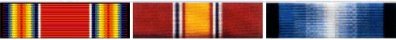 Center Row—Left, World War II Victory Medal Ribbon, 1941-1945, National Defense Service Medal Ribbon, Antarctica Service Medal Ribbon 1961-1962 —