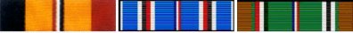 Top Row—Left, Navy Combat Action Ribbon, American Campaign-WWII Medal Ribbon, European-African-Middle Eastern Campaign-WWII Medal Ribbon, 1941-1945 —